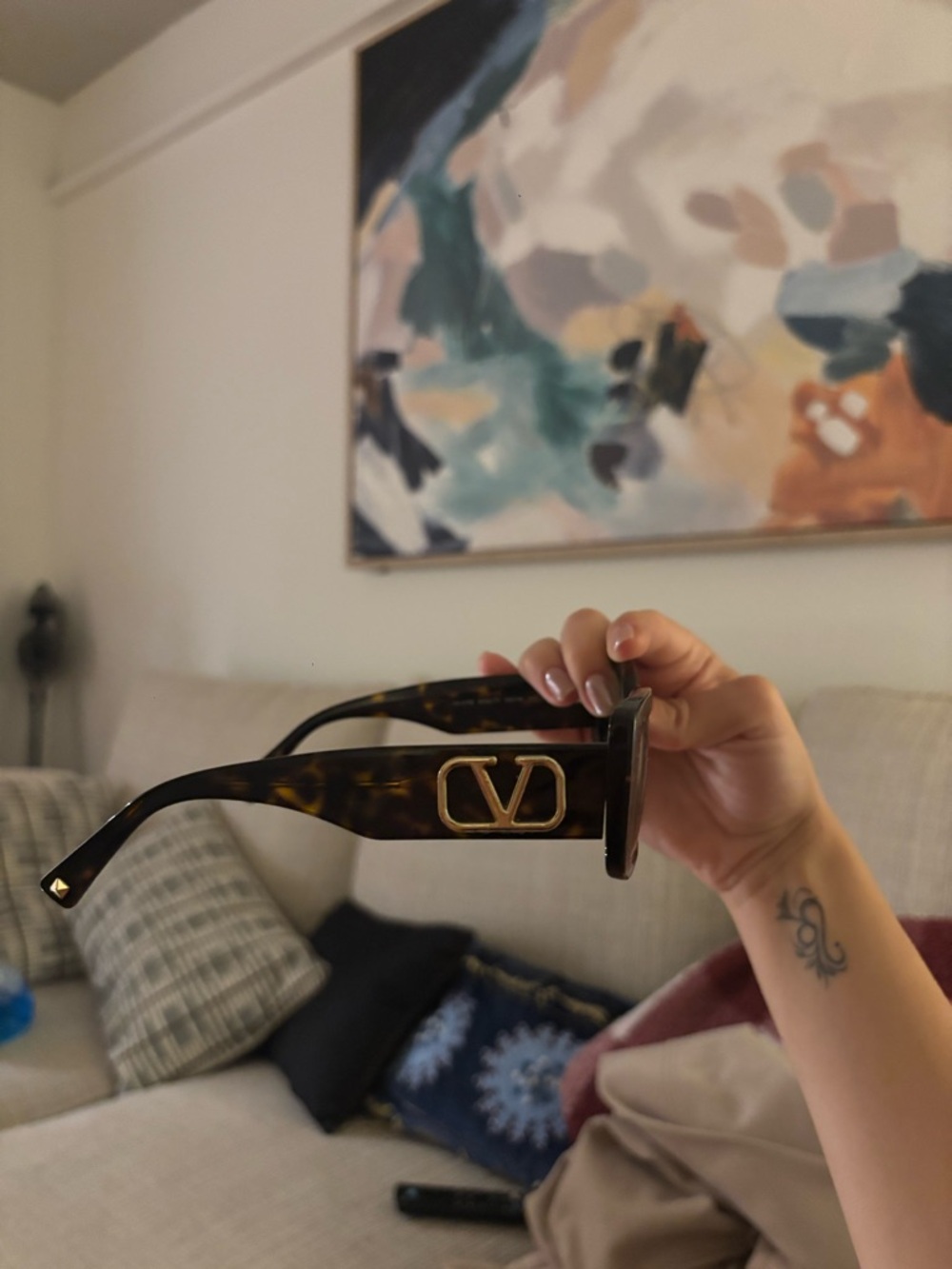 Valentino Tortoiseshell Sunglasses with Gold Logo Accent